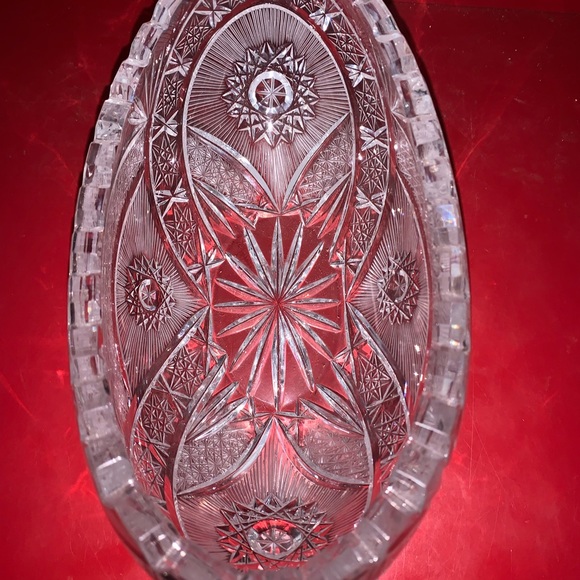 Beautiful Antique Heavy Cut Glass Oval Bowl High End - Picture 6 of 16